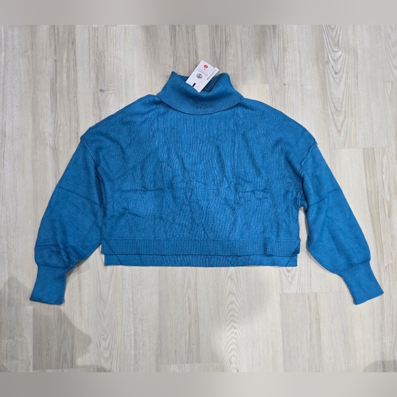 MEROKEETY Turtleneck Batwing Sleeve Oversized Cropped Sweater Blue L NWT - Picture 1 of 5